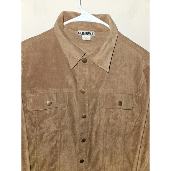 Vtg Sunbelt Suede Feel Button Down Jacket Shirt Medium Tan Brown Western - Picture 4 of 7